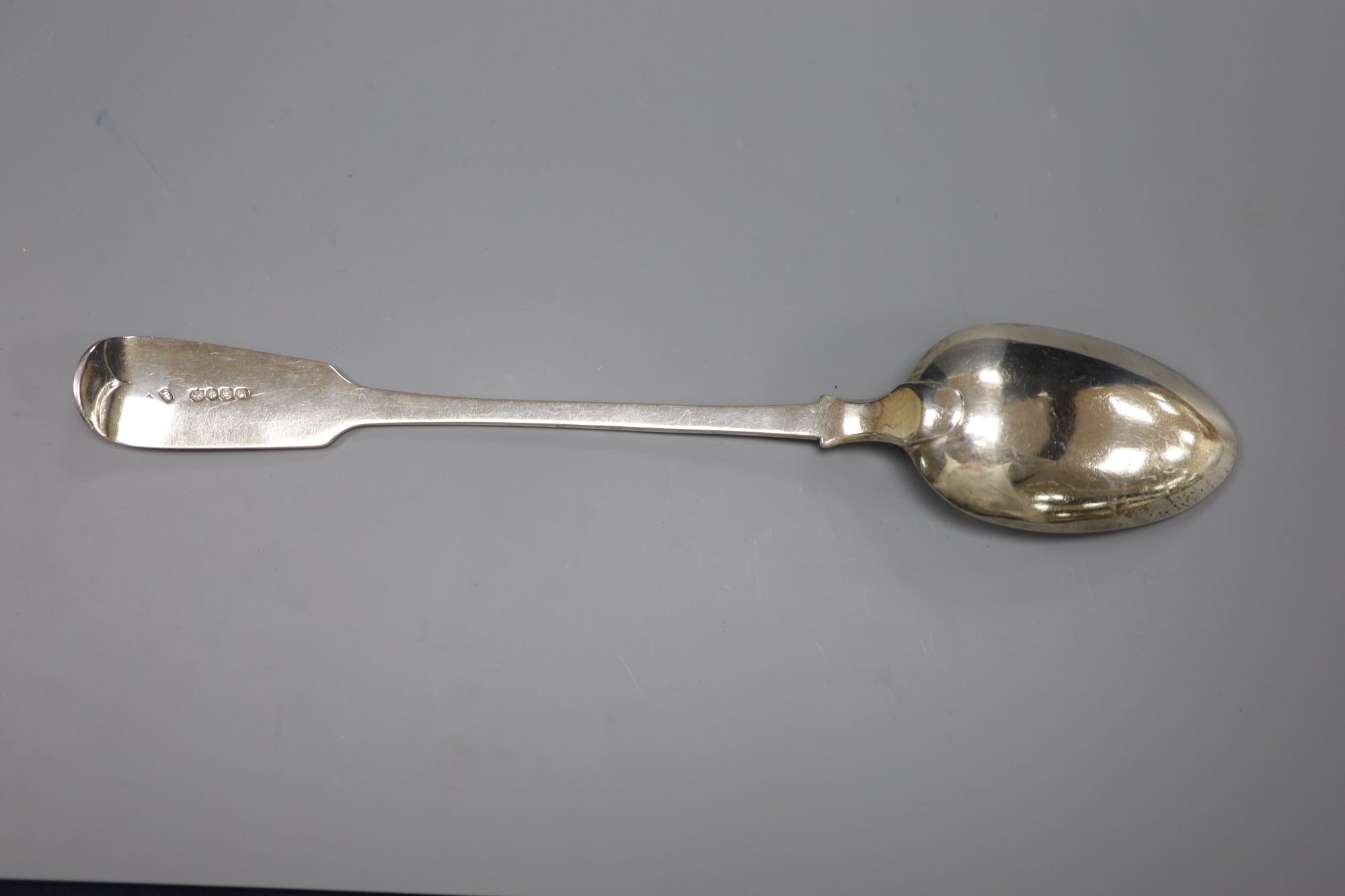 An early Victorian silver basting spoon, John James Whiting, London, 1838, 30.2cm, 5oz.